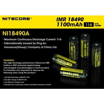 Nitecore IMR 18490 Li-Mn Button Top Battery 1100mAh NI18490A